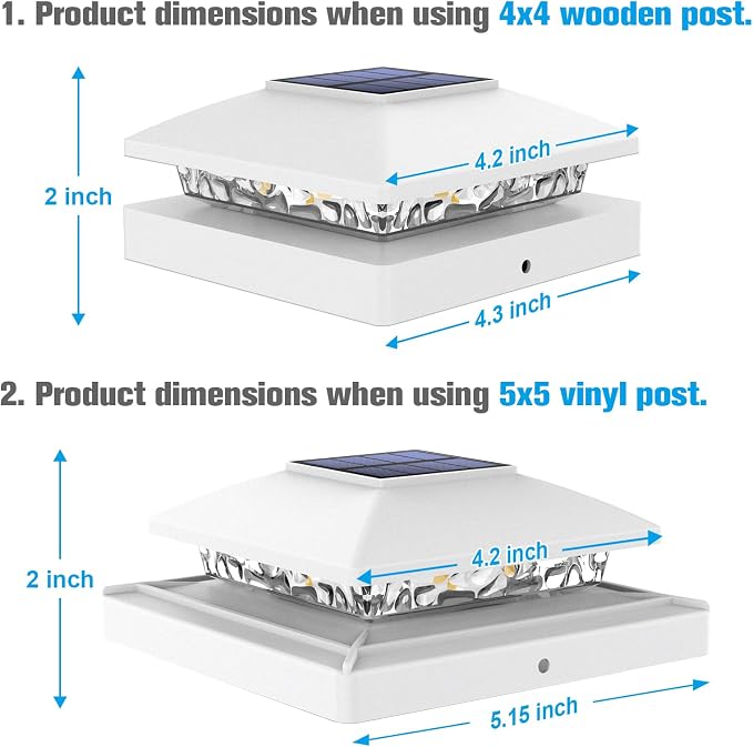 VOLISUN 4x4 Solar Post Cap Light 6pack,Solar Fence - Post Lights Outdoor Waterproof for Wooden/Vinyl Post,White Deck Post Cap Light Solar Powered with Warm White for Garden/Patio/Porch