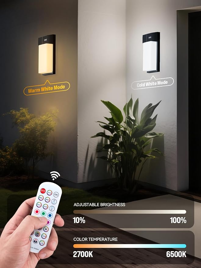 OIYN Outdoor Wall Light, Smart RGBICWW Porch Lights Outdoor, 1500LM Modern Wall Sconce with 30+ Scene Modes, Retome & APP Control, IP65 Waterproof Color-Changing DIY for Outdoor Decor, 2 Pack