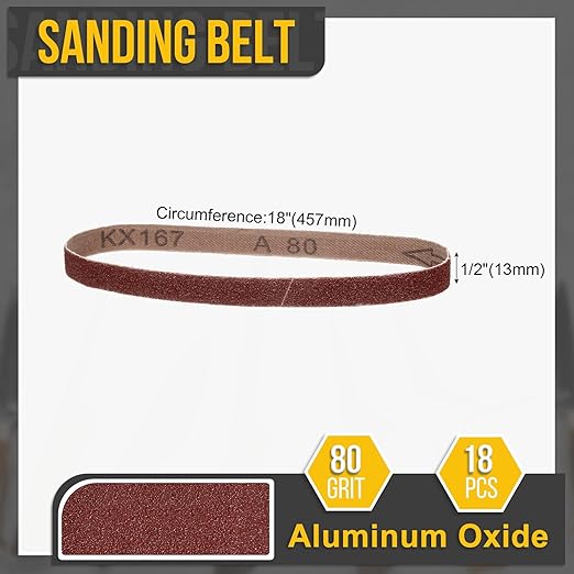 1/2 x 18 Inch Sanding Belt, 18 Pcs 80 Grit Knife Sharpener Belts Work Sharpening for Belt Sander Knife Carving Tool Metal Working