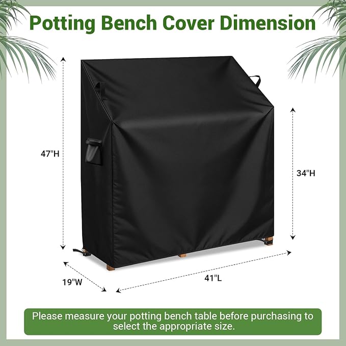 Potting Bench Cover, 600D Heavy Duty Waterproof Oxford Fabric, Outdoor Garden Worktable Cover, UV Resistant & Tear Proof, Weatherproof Protector for Patio Planting Bench (Brown, 41"L×19"W×34/47"H)