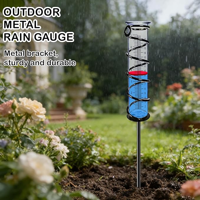 Rain Gauge, Rain Gauge Outdoor, Rain Gauges Outdoors Best Rated for Yard with Stake, Rain Water Meter Measuring with Metal Frame, Decorative for Garden, Deck, Lawn, Landscape