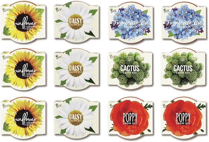 BUZZY Seeds Mini Terracotta Grow Kit 12-Pack - Mini Terracotta Pot Grow Set - Complete Indoor/Outdoor Gardening Kit with Seeds, Coconut Husk Growing Medium & Genuine Pots - 100% Grow Guarantee