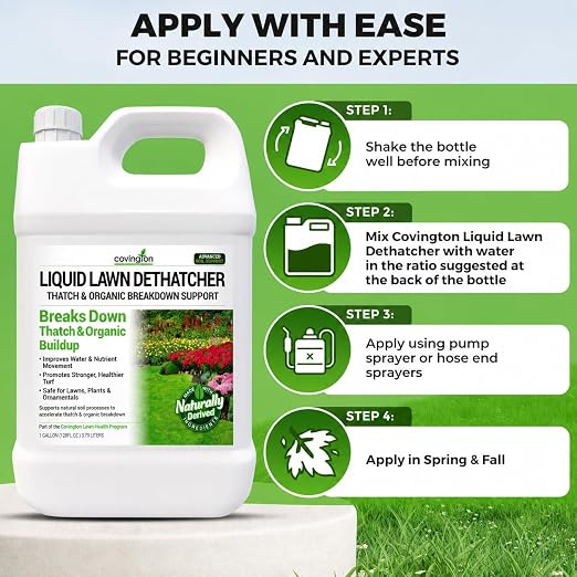 Covington Liquid Lawn Dethatcher (1 Gal) – Liquid Aerator Concentrate & Humic Thatch Remover, Soil Softener & Grass Thatch Buster for Lawns & Gardens – Kids & Pet Safe, Made in USA
