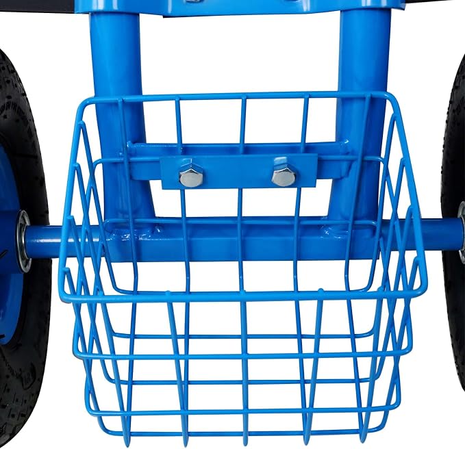 Rolling Garden Cart, 360 Swivel Gardening Seat with Wheels, Tool Basket, Adjustable Height, Outdoor Garden Workseat, Gardening Stool Scooter for Sitting (Blue)