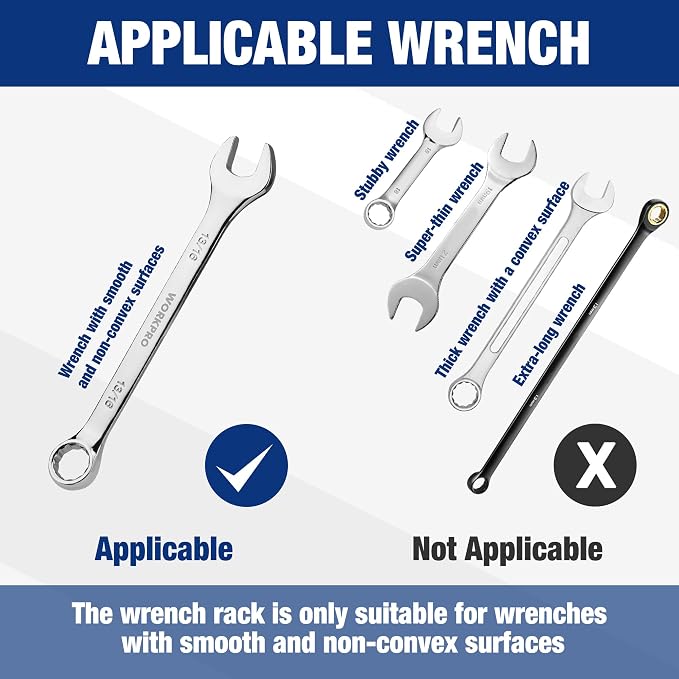 WORKPRO 2-Piece Wrench Organizer, 24-Slot Plastic Wrench Holder Set with Lock Cover, Metric & SAE Compatibility (Up to 19mm or 7/8), Premium Quality Tool Trays with Carrying Handle