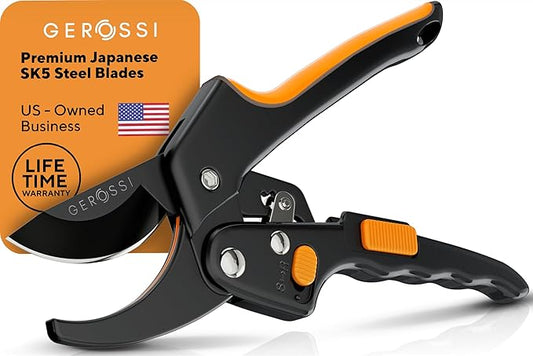 Ratchet Pruning Shears for Gardening Heavy Duty - Increases Cutting Power 3x - Perfect Ratchet Pruners for Weak Hands & Arthritis- 8” Anvil Garden Clippers - w/Extra Sharp Blade for Effortless Cutting
