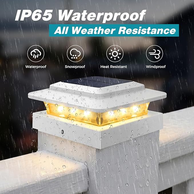 kolpop 4x4 Solar Post Cap Lights Outdoor 12Pack- 3 Color Temperatures&2 Level Brightness, IP65 Waterproof, 16 LED Fence Deck Post Light Solar Powered Only for 4×4/3.5×3.5 Wood/Vinyl Posts(White)