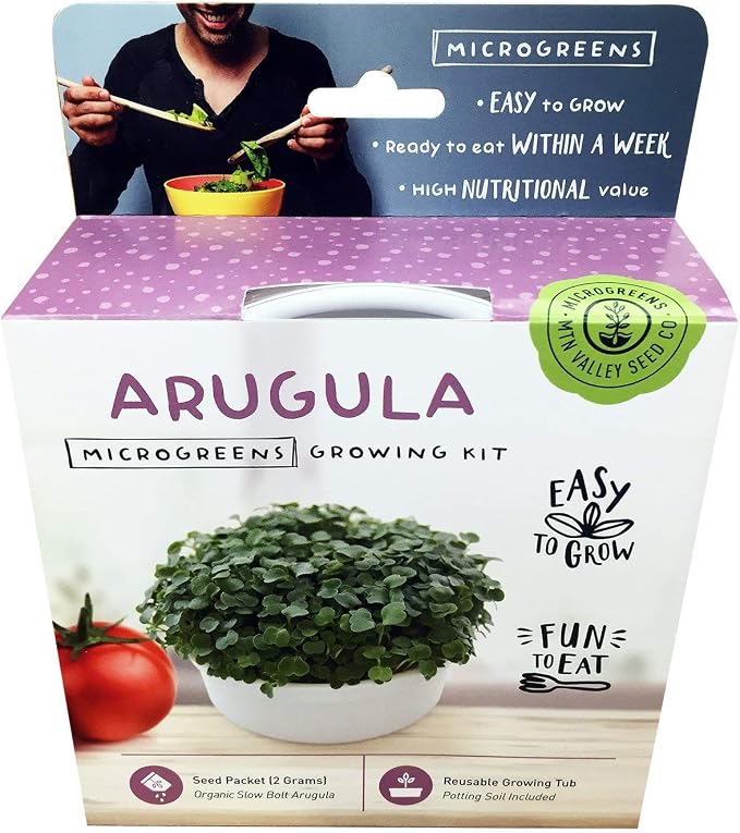 Mini Microgreens Growing Kit - Arugula - Grow Your Own Organic Gourmet Micro Greens Indoors: Salad, Sandwich & Garnish - Easy & Fun - Great Gift or Stocking Stuffer (Arugula)