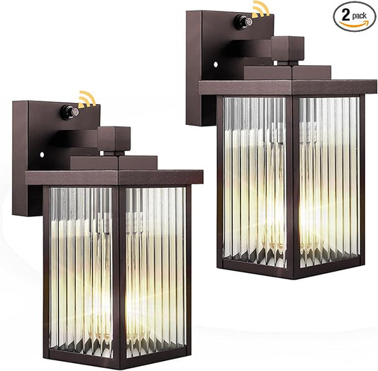 2 Pack Dusk to Dawn Outdoor Lighting, Waterproof Outdoor Porch Light with Tempered Glass, Outdoor Light Fixture for House Exterior Front Door Garage Patio(Oil-Rubbed Bronze)