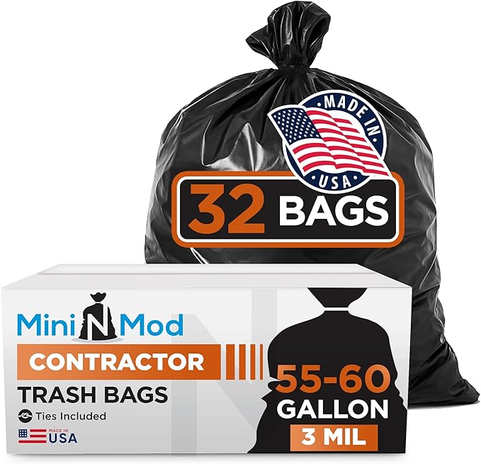 Contractor Garbage Bags 55 Gallon | 32 Trash Bags | Heavy Duty | Black ContractorLarge 55-60 Gallon Trash Bags Heavy Duty Liners, Extra Large Trash Liners Construction, Industrial Bag