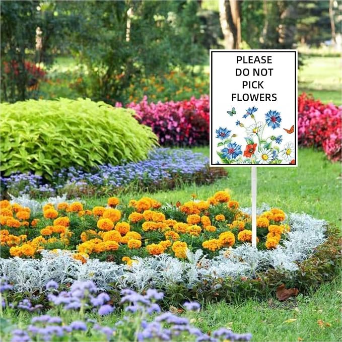 Please Do Not Pick Flowers Yard Sign with Stakes,Pollinator Wildflowers Butterfly Bee Habitat Rustproof Aluminum Lawn Sign Stand for Yard Garden Outdoor Decorations（8 * 12in）