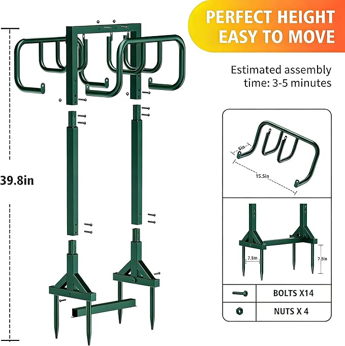 HeroicLion Garden Hose Holder Holds 2 x 160FT Hoses, Super Stable Water Hose Holders with 4 Spikes, Rustproof Freestanding Hose Stand Hanger Garden Hose Storage for Outside Yard Lawn Farm, Green