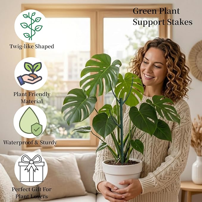 5 Pack Stackable Plant Support Stakes, 38inch Climbing Plant Sticks Structures for Monstera with Garden Ties, Durable Alternative to Moss Pole for Indoor Outdoor Plants