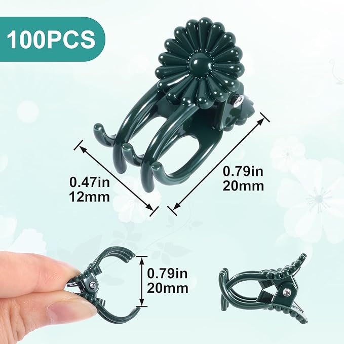 OIIKI 100pcs Orchid Clips for Plants Support, Plant Orchid Support Clips, Vine Tools Supports for Garden Climbing Stems Vines Climbing Plants- Dark Green