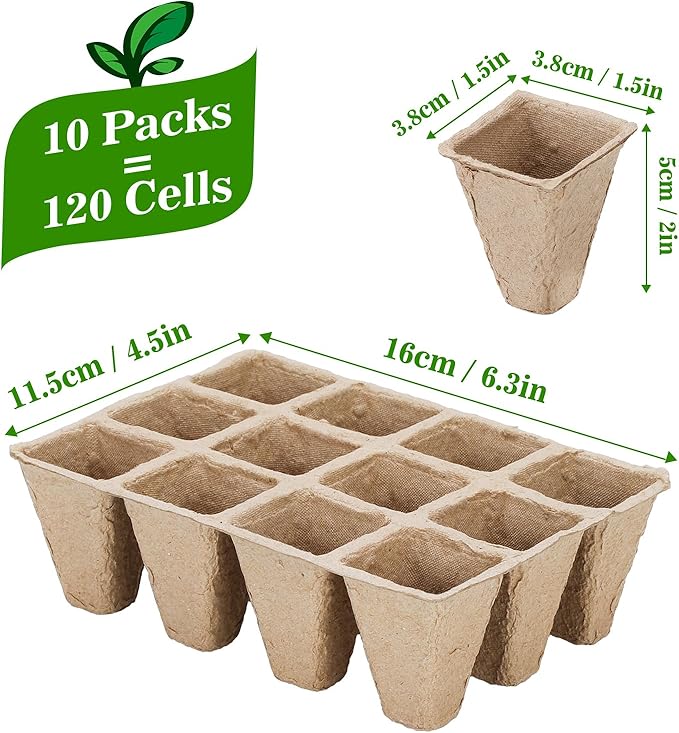 Doter 10 Packs Seedling Starter Trays 120 Cells, Biodegradable Seed Germination Trays Plant Starter Peat Pots for Seedlings