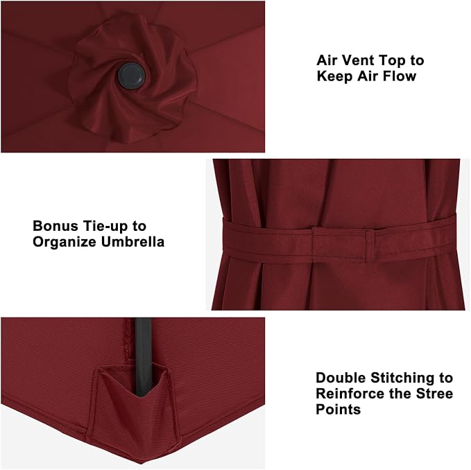 MASTERCANOPY Patio Umbrella 10 ft Replacement Canopy for 8 Ribs-Burgundy Canopy Only
