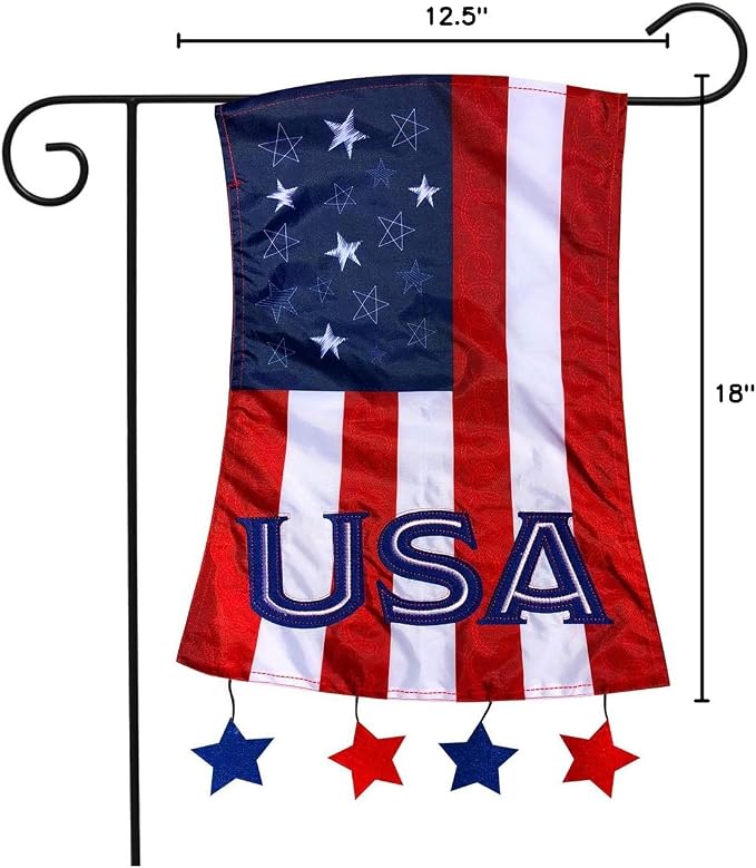 Patriotic Applique Garden Flag USA Stars & Stripes 12.5" x 18"