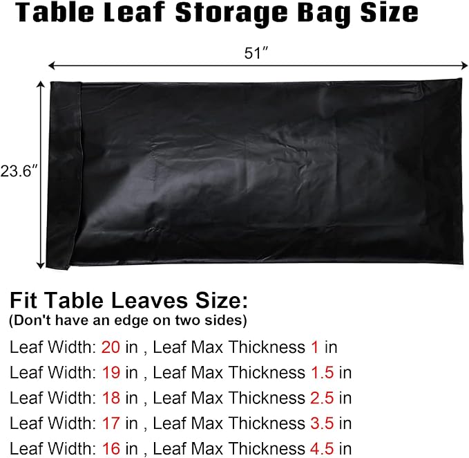 Table Leaf Storage Bag Padded 2 Pack, Heavy Duty Dining Table Leaf Bag, Extra Thick Flannel Backing Dining Table Cover Protector, 51" Lx24''W, Water-Resistant Scratch Resistant, Black
