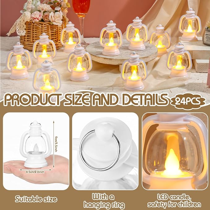 Ferraycle 24 Pcs Mini Lantern Decor 4 Inch Western Lantern Table Centerpiece Small Vintage Camping Hanging Lamp Ornaments Bulk for Cowboy Cowgirl Wedding Halloween Christmas (4 Inch,White)