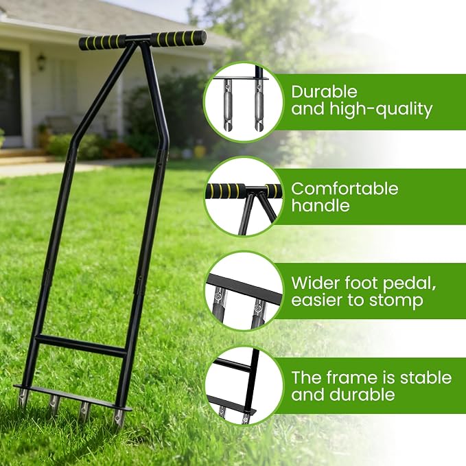 Aerator Lawn Tool,Core Aerator Lawn Tool with 4 Tines for Gardening,Easy Assembled Manual Grass Aerator with Steel Material for Yard Care Health Soil,Suitable for Soft Soil（Water Before Use）