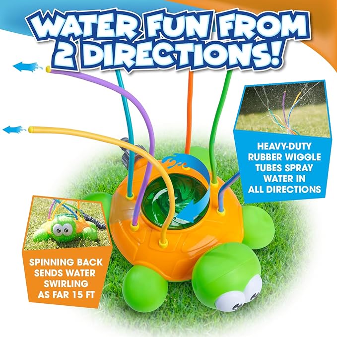 Chuchik Water Sprinkler for Kids, Toddler Outdoor Toys - Backyard Spinning Turtle Kids Sprinkler Toy - Summer Toys Splashing Fun - Sprays Up to 8ft High - Attaches to Garden Hose, Kids Outdoor Toys.