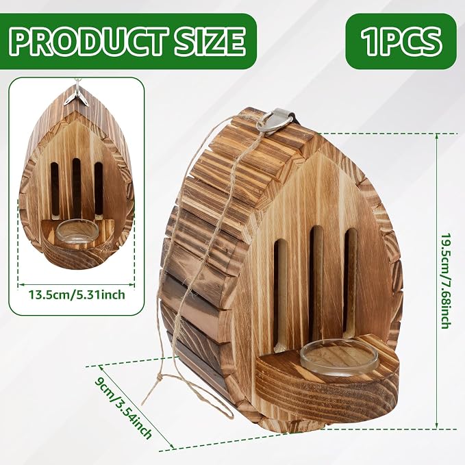 Wooden Butterfly House and Feeder, Teardrop-Shaped Wooden Butterfly with Back Door and Rope, Butterfly House Wooden Habitat for Bee Butterfly Ladybirds, Butterfly Houses Woodens Shelter (1pc)