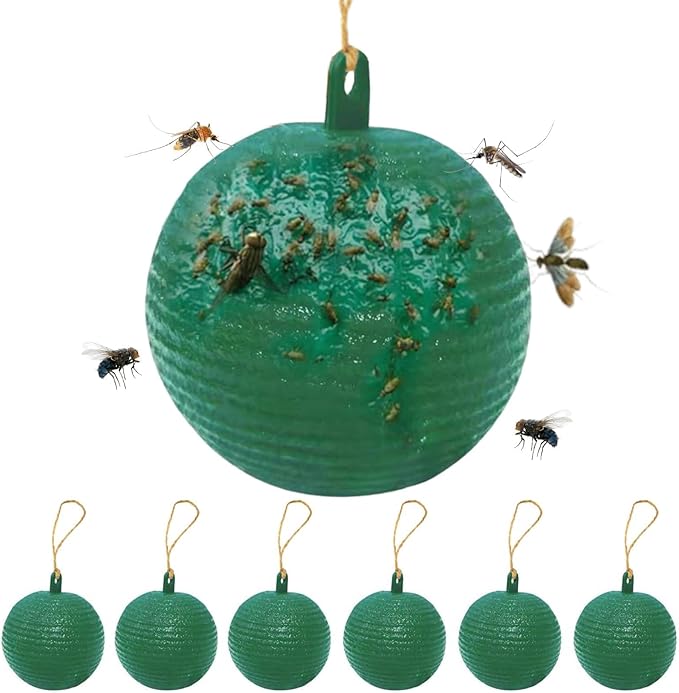 Sticky Insect Trap Ball, osseph Fruit Fly Trap Balls for Indoor Outdoor 6pc, Physical Extra Sticky Hanging Bug Ball Catches Flie Gnat Wasps Mosquitoe Flying Insects (Green)