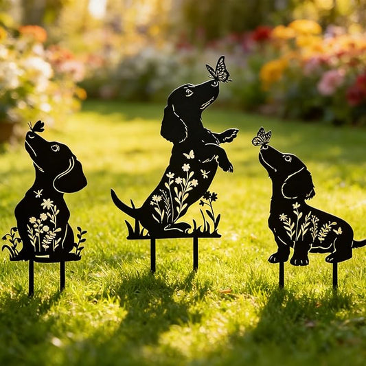 Rngmsi Dachshund Dog Metal Garden Stakes Decor, 3PCS Dog Gifts for Women Men Mom, Dachshund Black Silhouette Statues for Yard Ornaments Lawn Patio Outside Pathway Outdoor Decor
