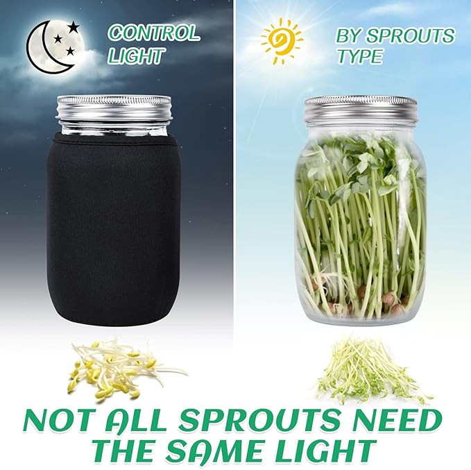Kikerike Seed Sprouting Jar Kit with 2 Wide Mouth Mason Jars Bean Sprouts Growing Kit Microgreens Growing Jar with Mesh Screen Lids Sprouter Sprouts Maker for Growing Broccoli, Alfalfa, Mung Bean