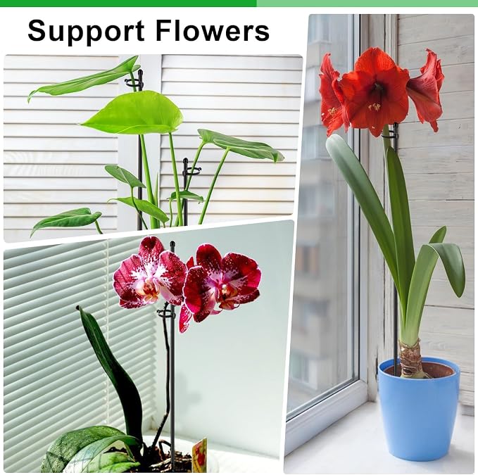 Plant Stakes 17 inch SupKing Support Stick Orchid Stakes with Clips 10Pcs Garden Plant Poles Extended to 3/4/5ft for Indoor Outdoor Potted Tomato Rose Amaryllis Vegetables Monstera -Black