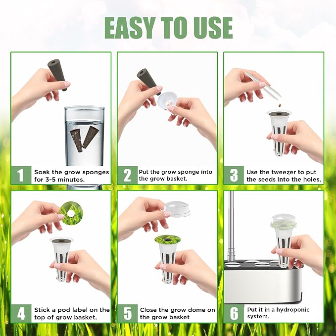 115Pcs Hydroponic Pods Supplies for Aerogarden Pods, Hydroponics Garden Accessories, Grow Anything Kit, 36 Grow Sponges 12 Grow Baskets 12 Grow Domes 36 Pod Labels 12 Spacers 6 Plant Labels 1 Tweezer