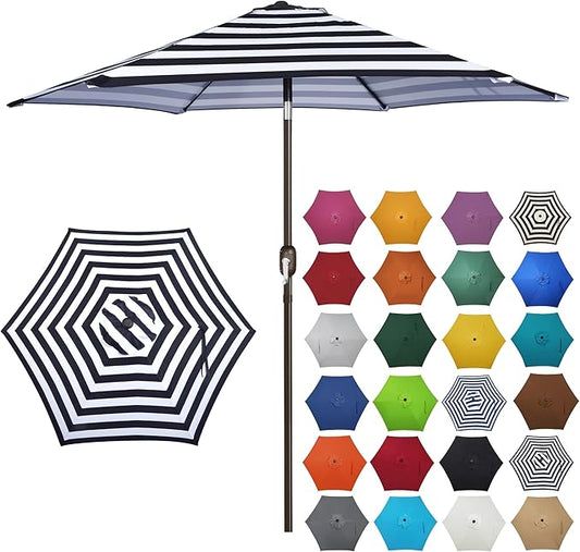 Blissun 7.5 ft Patio Umbrella, Yard Umbrella, Outdoor Market Umbrella with Push Button Tilt Crank (Black&White)
