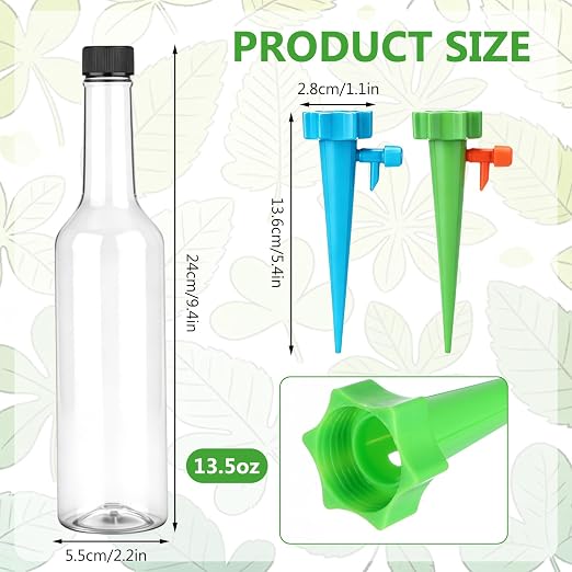 6 Set Plant Watering Devices with Self Watering Spikes Automatic Planter Insert Spikes with Bottle Waterer Devices with Adjustable Control Valve for Vacation Garden Indoor (13.5 oz Bottle)