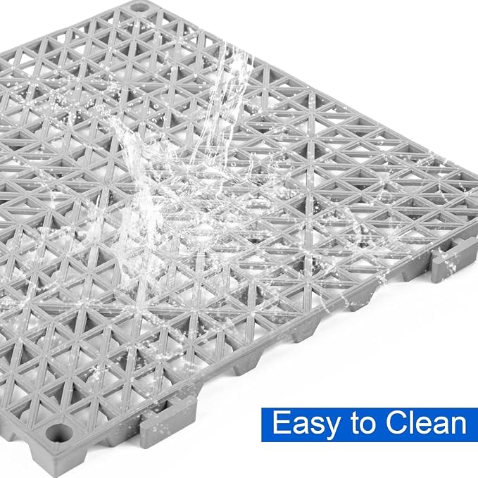 MYFAMIREA Modular Interlocking Cushion 18 Pack 11.8" x 11.8" Rubber Floor Tiles Non-Slip Splicing Drainage Mats for Deck, Pool, Outdoor Shower, Patio, Balcony, Indoor Bathroom, Kitchen, Yard (Gary)