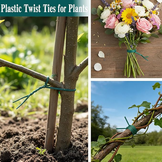 Twist Ties for Plants, 200Pcs 8 Inch Plant Ties Reusable Plastic Garden Twist Tie Green Wire Twist Ties for Plastic Bags Christmas Tree Wreath Gardening Cable Organization Home Office Use