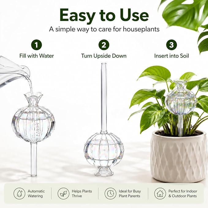 6 Pcs Plant Watering Globes, Glass Self-Watering Globes, Guava-Shaped, Automatic Irrigation Bulbs for Indoor Outdoor Potted Plants