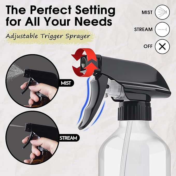 AMORIX Plastic Spray Bottles 2 Pack 360° Water Spray Bottle for Cleaning 16.9 oz/500 ml Upside Down Spray Bottle Small Mister Squirt Bottle with Adjustable Nozzle for Hair, Cooking, Plant, Pet