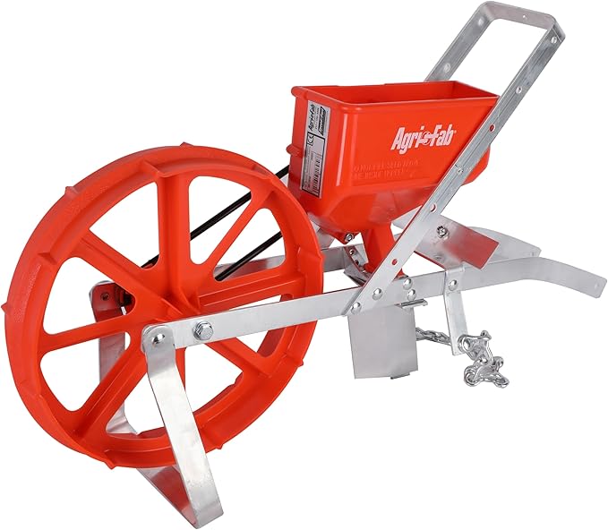 Agri-Fab Push Garden Seeder Planter with 7 Interchangeable Seed Plates, 3 lb Capacity Hopper and Adjustable Row Marker, Orange