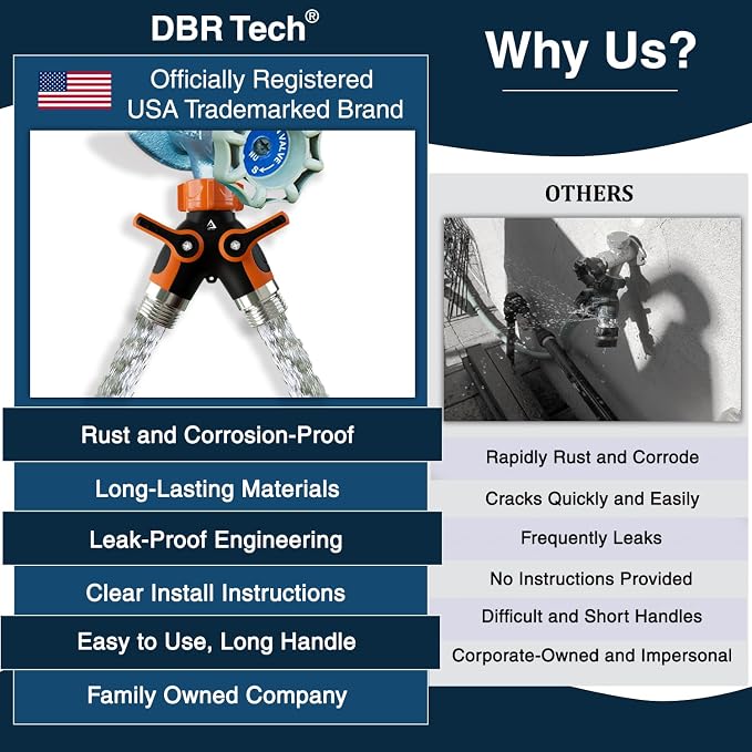 DBR Tech® Hose Splitter 2 Way, Heavy Duty Metal Connector, Two Way Garden Hose Splitter, High Flow Spigot Faucet Bib Adapter, Solid Double Y Shut Off Valve for Outdoor Gardening Hoses, Orange