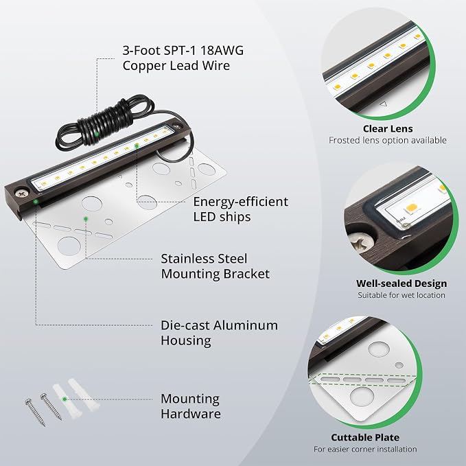 GKOLED 6.8 Inches LED Hardscape Lights, Low Voltage Retaining Wall Light Waterproof, 12V AC/DC Landscape Lighting, 1.5W 2700K, Classic Step Lights Outdoor, Die-cast Aluminum Housing