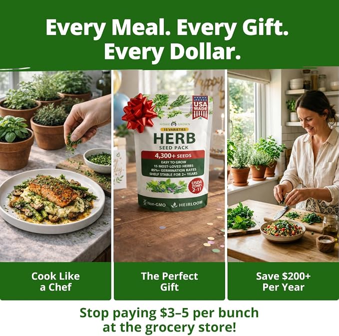 HOME GROWN Herb Seeds for Planting 15-Pack Massive Seed Count 4,300+ Seeds Non-GMO Heirloom | Extra Large | Culinary Herb Kit, Indoor Outdoor & Hydroponic | Grow Your Own Herbs | Gardening Gift