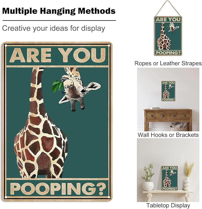 Funny Giraffe Are You Pooping Wall Decor Vintage Bathroom Sign Animal Picture for Bathroom Toilet Wall Decor 8x12 Inch