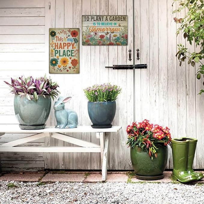 Vintage Garden Sign – 'To Plant a Garden Is to Believe in Tomorrow' | 12x8″ Inspirational Metal Garden Decor for Outside, Gardening Gifts for Women & Mom, Plant Lover Gifts, 2683