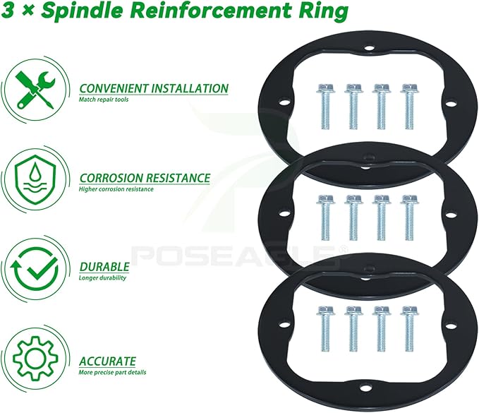 3 Pack Upgraded High-Strength Deck Spindle Reinforcement Rings with Mouting Bolts and L Shaped Angled Hex Socket Wrench for Cub Cadet, MTD, Troy-Bilt All Series Lawn Tractors and Lawn Mowers