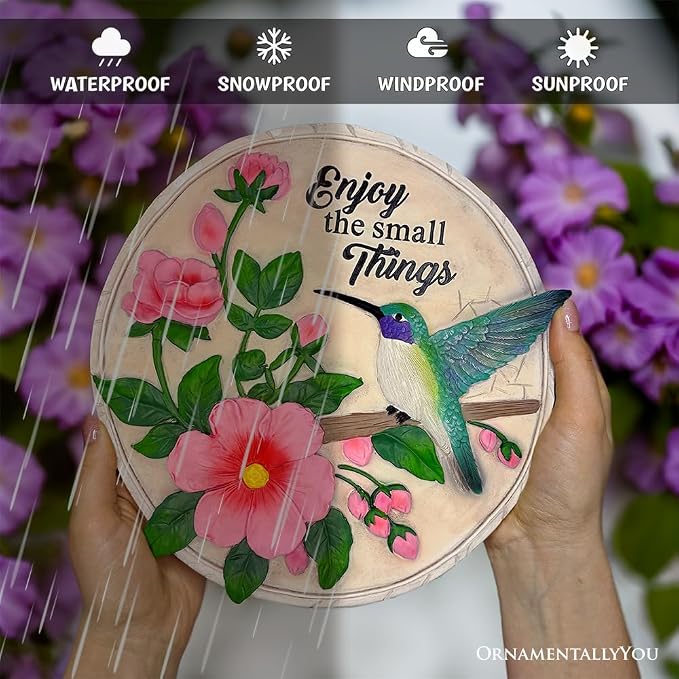 OrnamentallyYou Elegant Resin Stepping Stone, Outdoor Garden Pathway Decoration (Enjoy The Small Things Hummingbird Stepping Stone, 9.5" Decorative Garden Appreciation Gift)