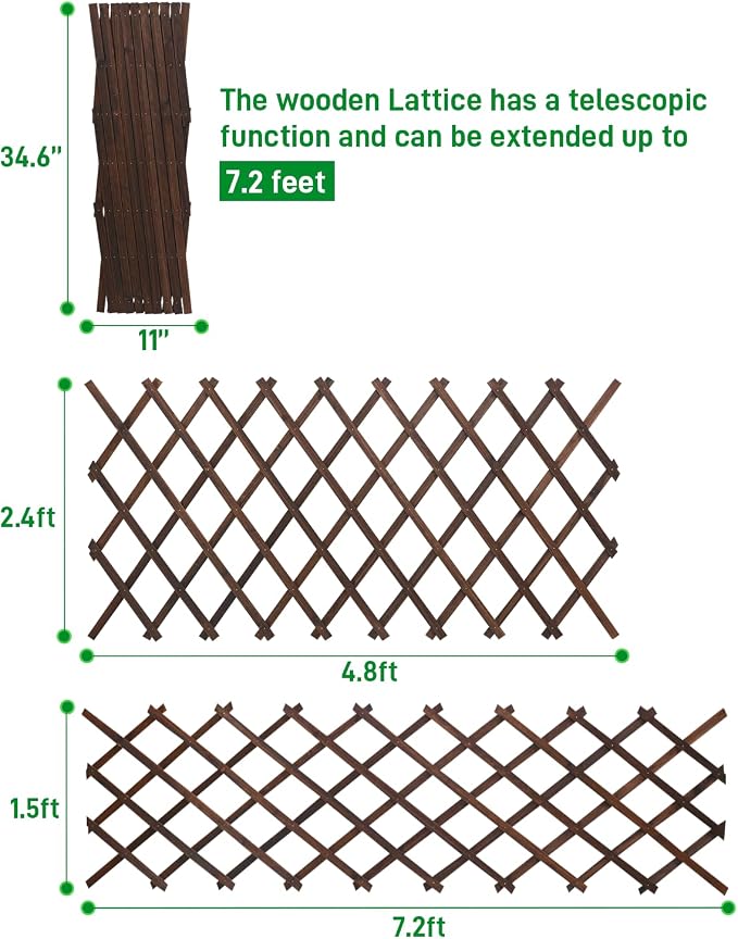 2 Pack 35.4InchWooden Lattice Wall-Expandable Plant Garden Trellis for Climbing Plants Outdoor