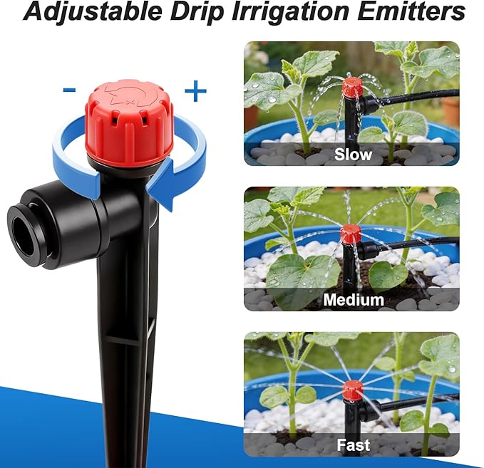 30 Pack Quick Connect 1/4 Inch Drip Irrigation Emitters Fittings, 1/4'' Dripline Push-to-Fit Irrigation 8 Hole Stream Emitters Adjustable 360 Degree Emitter on Stake for Garden Systems
