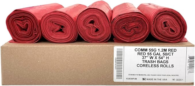 Ultrasac Heavy Duty 55 Gallon Red Trash Bags - (Value 200 Pack) - 1.5 MIL equivalent Industrial Strength Plastic 37" x 54" for 50-55 Gal Cans -Fits Toter, Rubbermaid Brute, Carlislie Bronco etc.