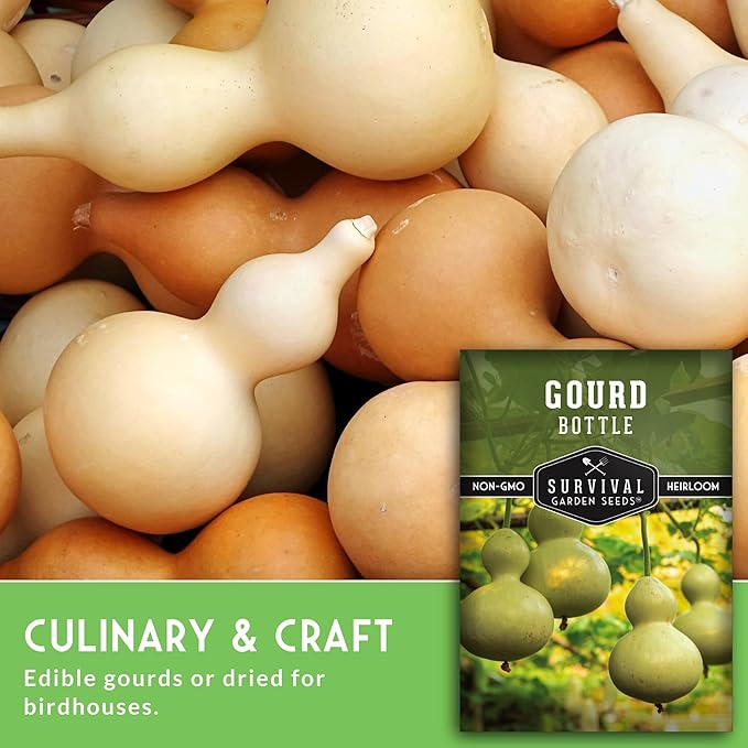 Bottle Gourd Seeds for Planting - Heirloom Calabash Birdhouse Gourds for Gardening, Crafts, Trellises & Edible Young Harvests - Survival Garden Seeds (1 Pack)