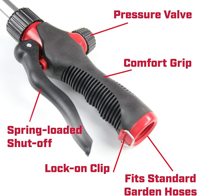 Chapin International 4672 18-inch with 8 Pattern Rotatable Nozzle and Adjustable 180-degree Spray Head Watering Wand, Black/Red